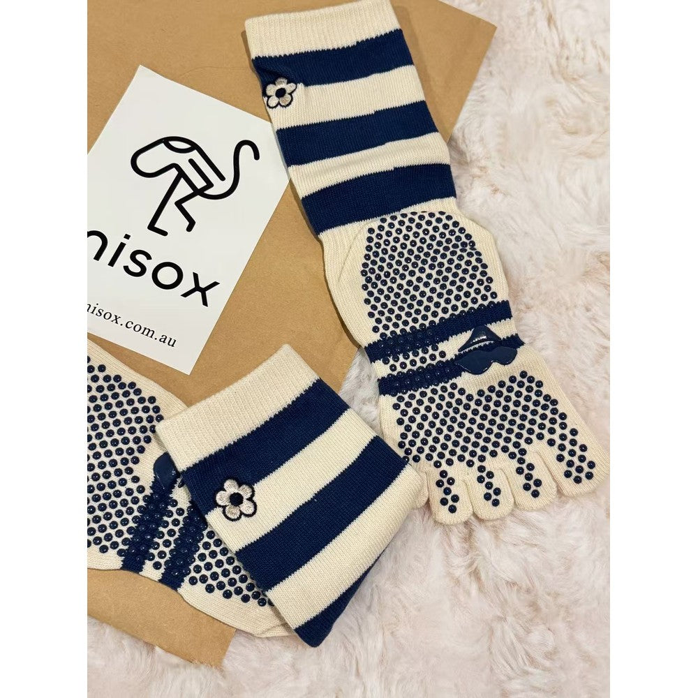 MISOX Studio | Navy Stripe Five-Toe Non-Slip Crew Socks