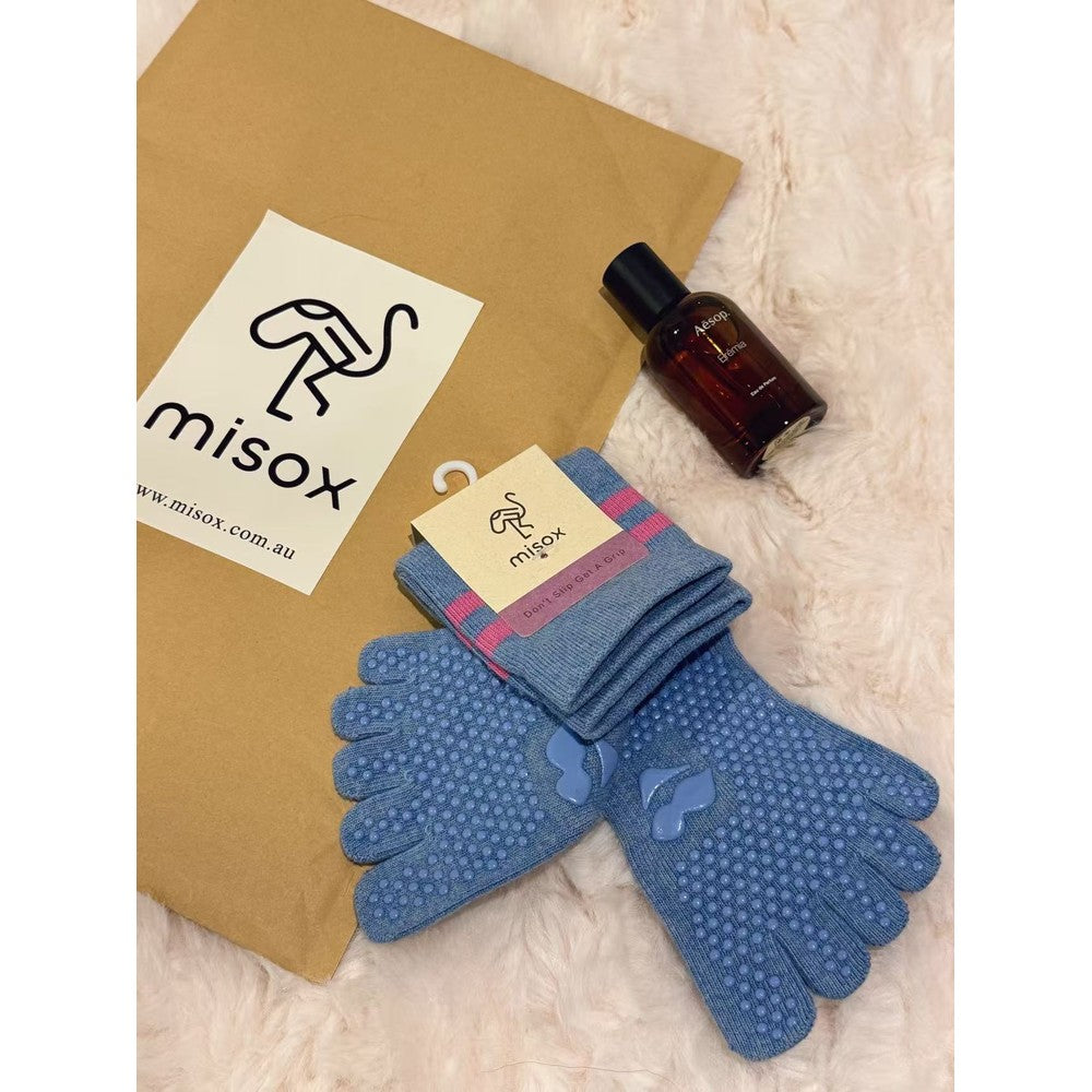 MISOX Studio | Blue & Pink Stripe Five-Toe Non-Slip Crew Socks