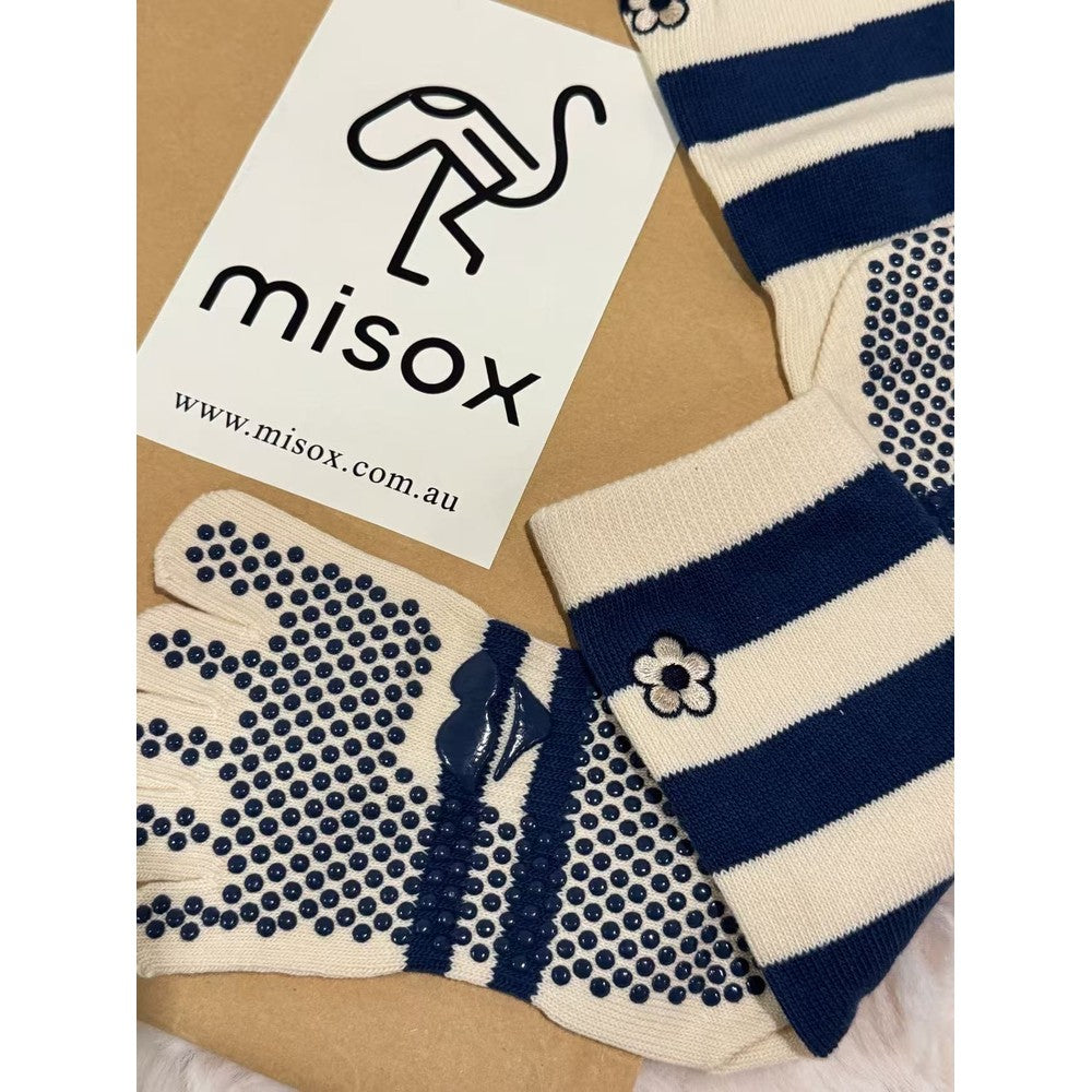 MISOX Studio | Navy Stripe Five-Toe Non-Slip Crew Socks