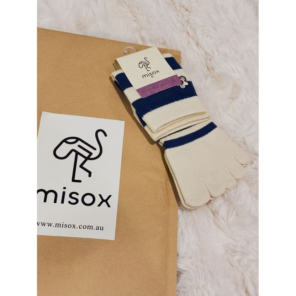 MISOX Studio | Navy Stripe Five-Toe Non-Slip Crew Socks