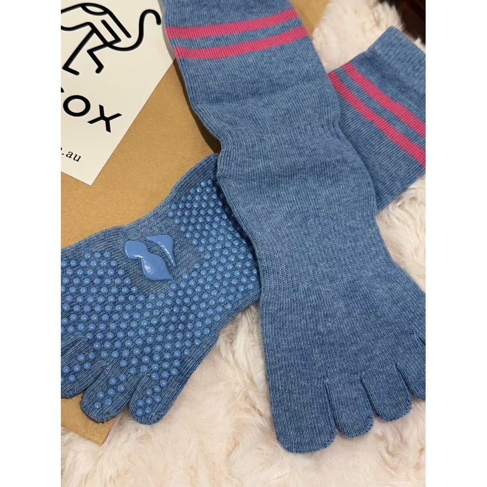 MISOX Studio | Blue & Pink Stripe Five-Toe Non-Slip Crew Socks