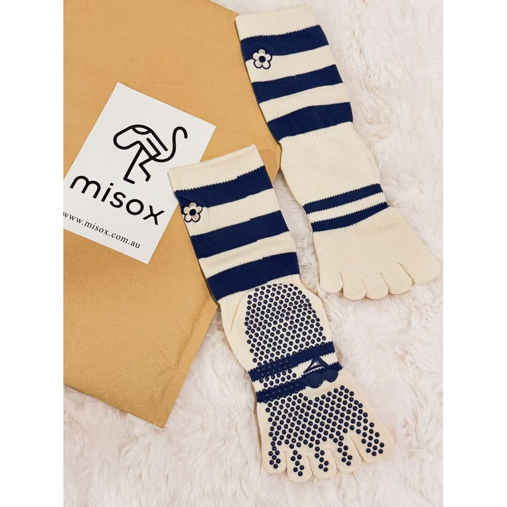 MISOX Studio | Navy Stripe Five-Toe Non-Slip Crew Socks