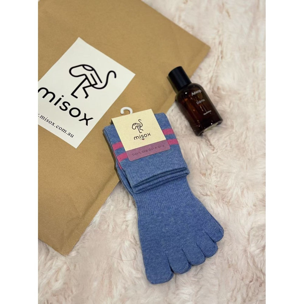 MISOX Studio | Blue & Pink Stripe Five-Toe Non-Slip Crew Socks