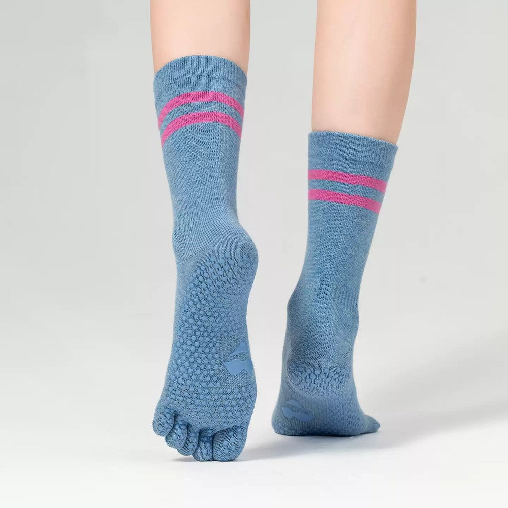 MISOX Studio | Blue & Pink Stripe Five-Toe Non-Slip Crew Socks