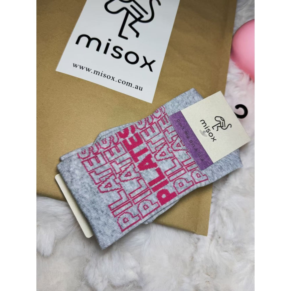 MISOX Studio | Pilates Slogan Non-Slip Crew Socks