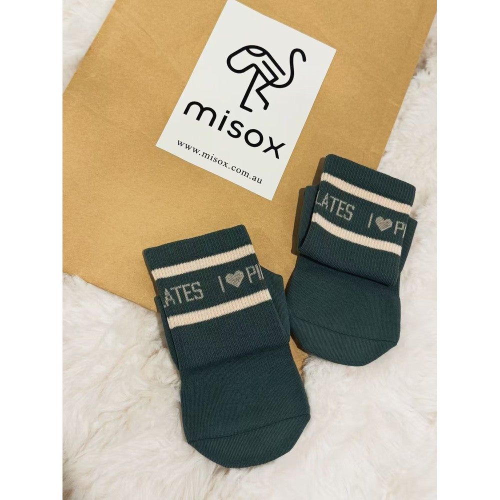 MISOX Studio | "I ♥ Pilates" Non-Slip Crew Socks — Forest Green