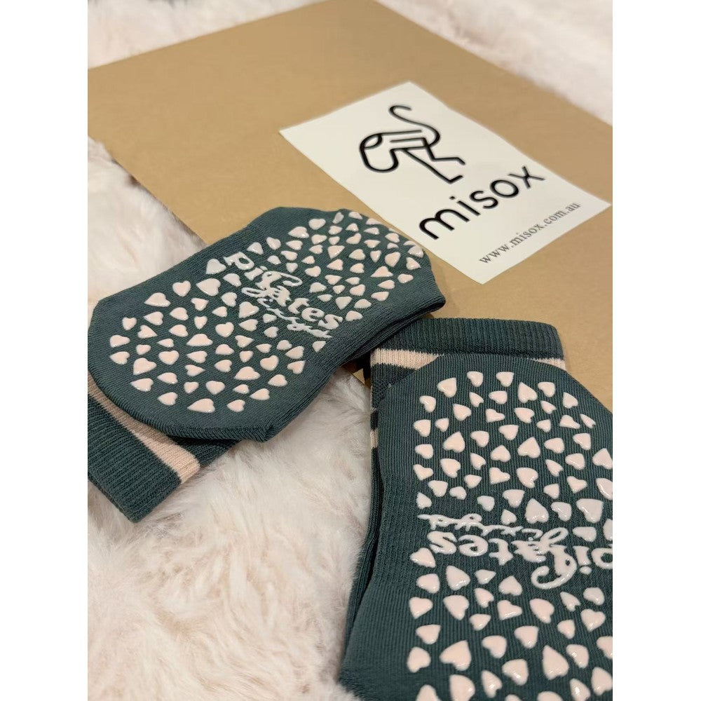 MISOX Studio | "I ♥ Pilates" Non-Slip Crew Socks — Forest Green