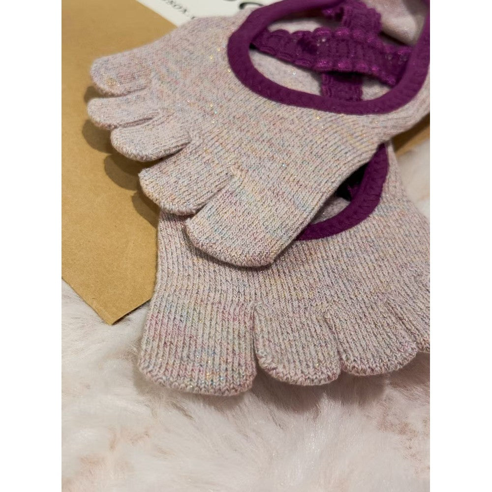 MISOX Studio | Pink Shimmer Ankle-Strap Five-Toe Non-Slip Pilates Socks