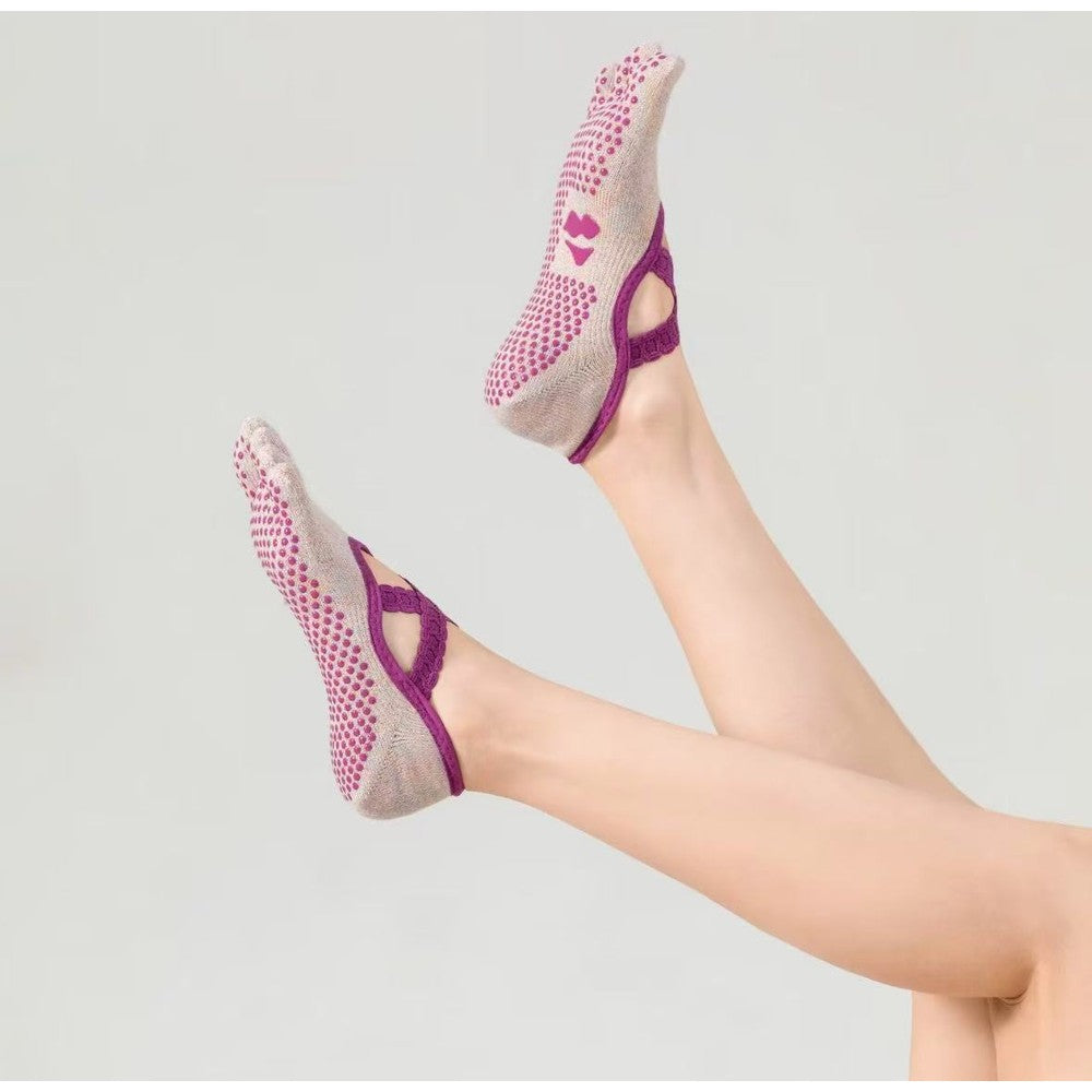 MISOX Studio | Pink Shimmer Ankle-Strap Five-Toe Non-Slip Pilates Socks