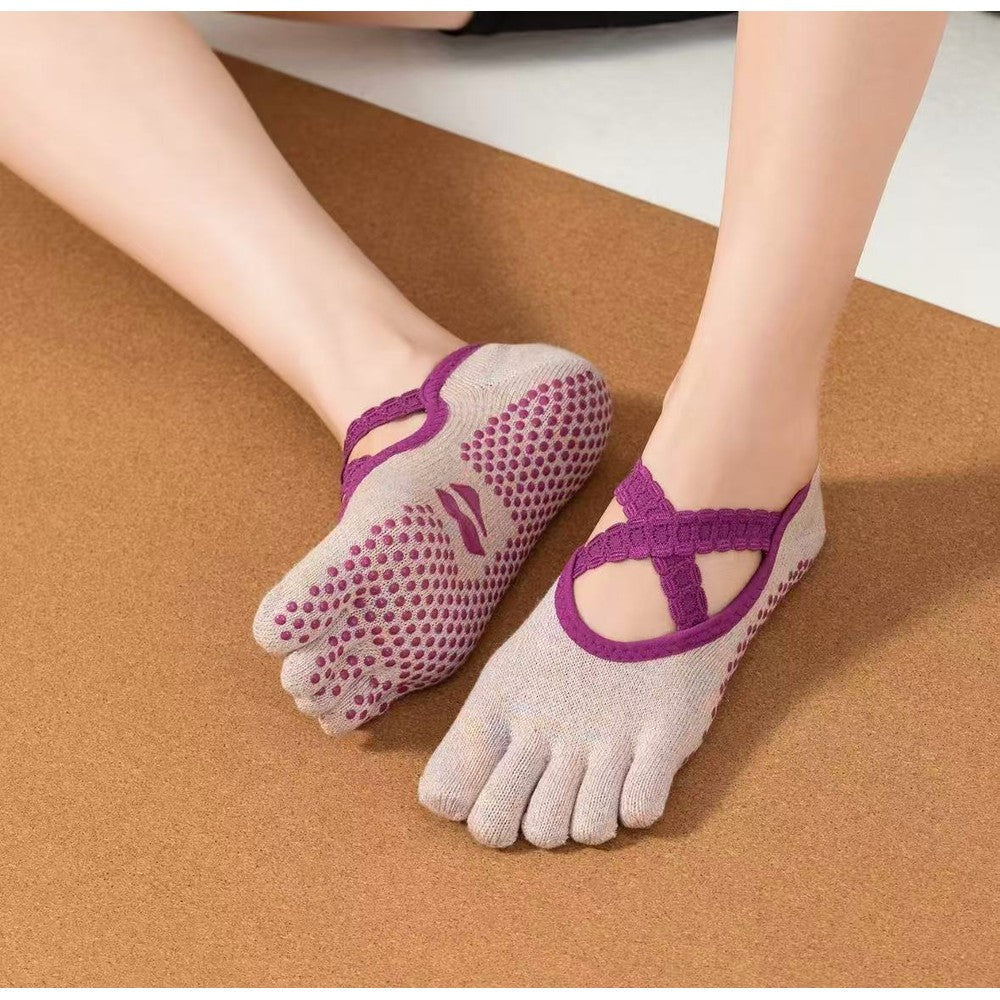 MISOX Studio | Pink Shimmer Ankle-Strap Five-Toe Non-Slip Pilates Socks